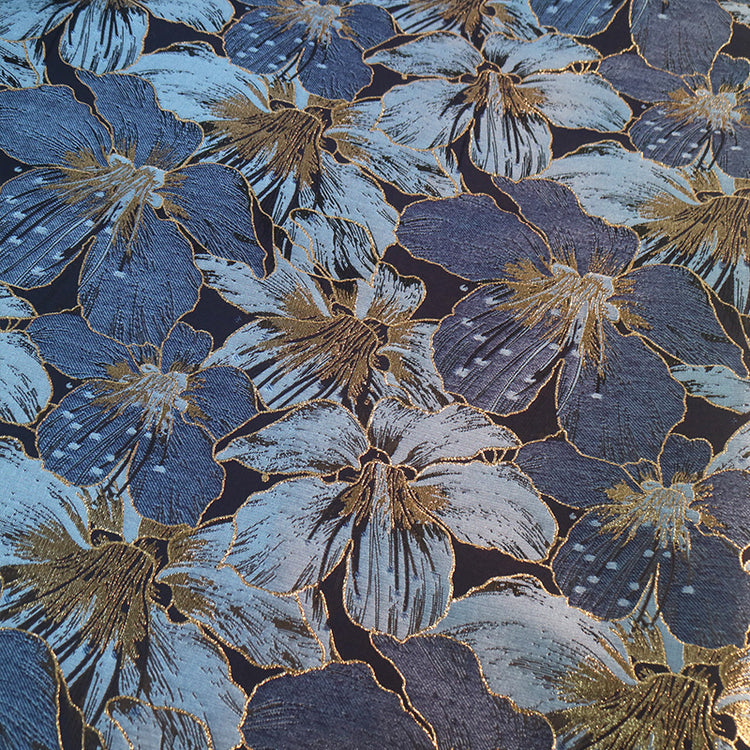 Gold Leaf Lily Jacquard - Light Sky Blue/Denim