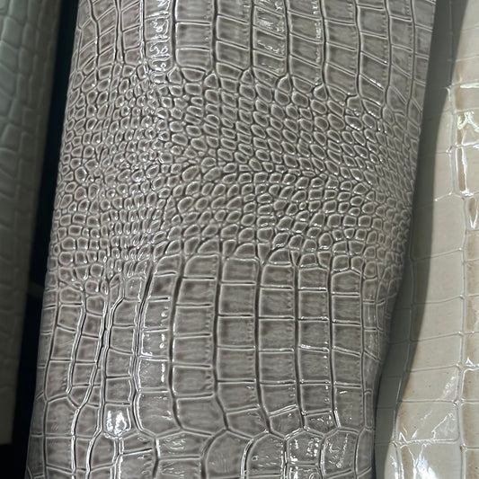 Patent Crocodile Faux Leather - Medium Pattern - Grey