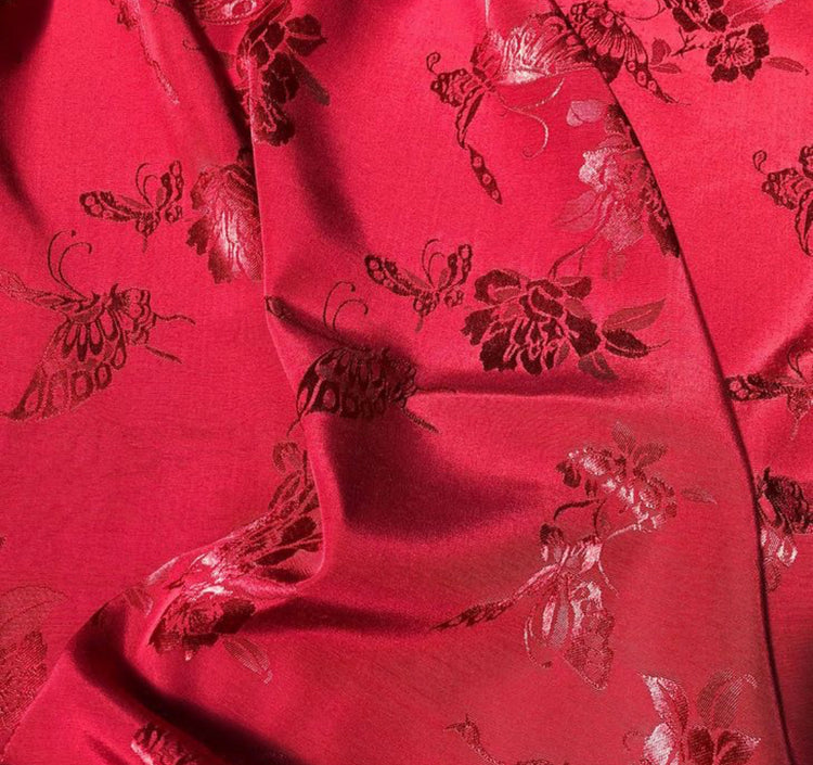 Butterfly Blossom Silk/Cotton Damask - Crimson