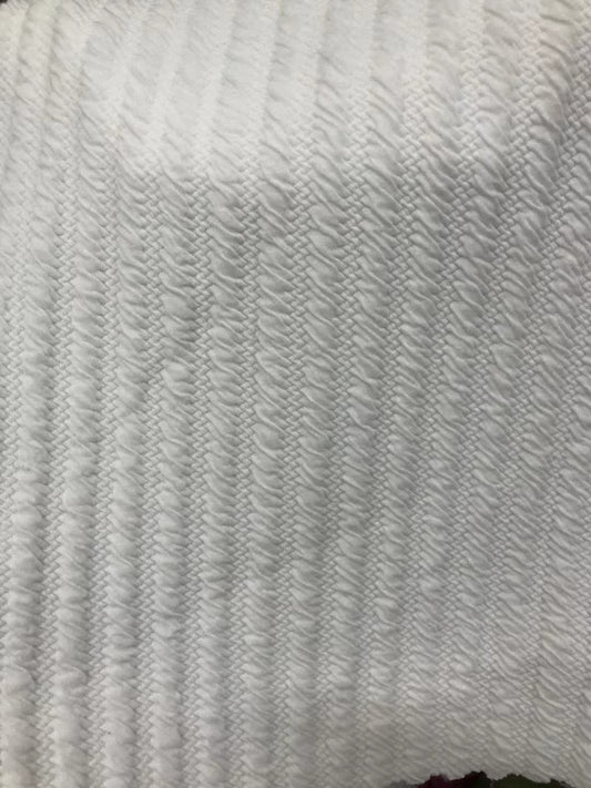 Zig-Zag Shirred Double Jersey - Warp Stretch - White