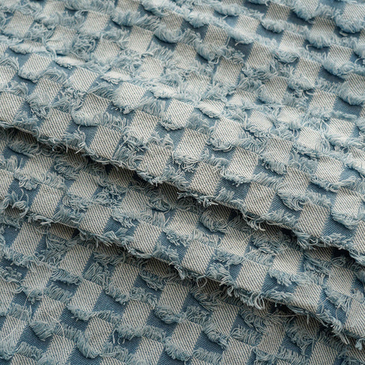 Fringed Checkered Denim - Powder Blue/Air Blue