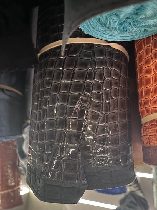 Patent Alligator Faux Leather - Medium Pattern - Dark Grey