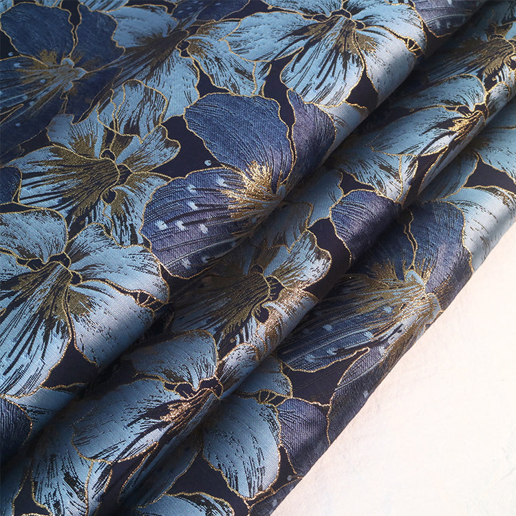 Gold Leaf Lily Jacquard - Light Sky Blue/Denim