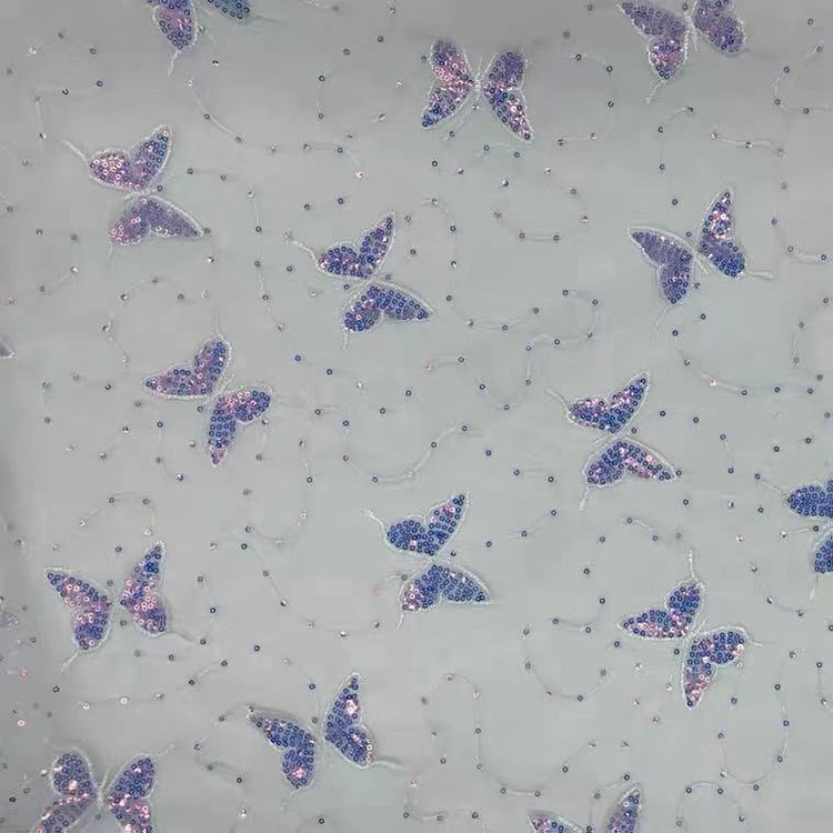 Butterfly Sequined Tulle - White/Holographic