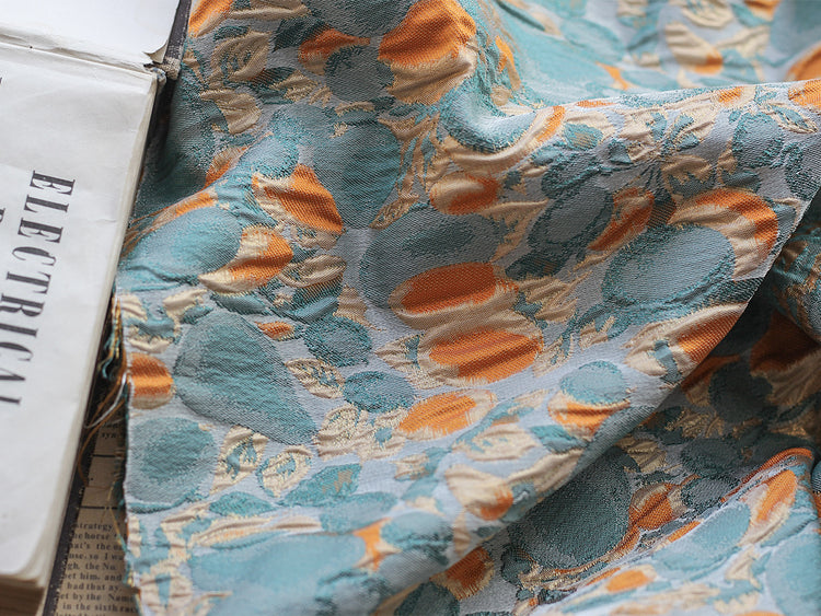 Abstract Garden Poly/Lurex Brocade - Orange/Teal