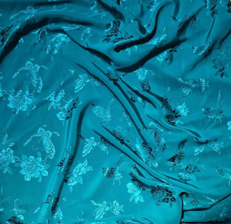 Butterfly Blossom Silk/Cotton Damask - Teal