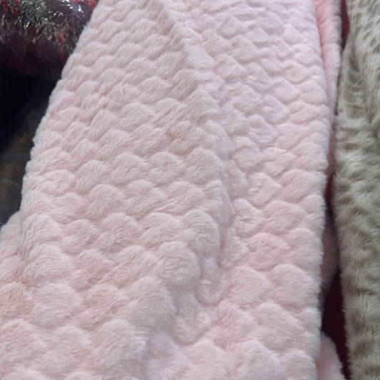Heart Motif Scaled Faux Fur - Short Pile - Baby Pink