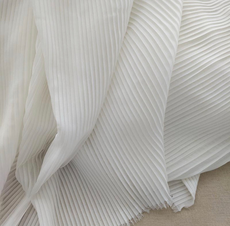 Knife Pleat Semi-Sheer Crepe - White