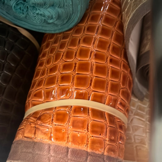 Patent Alligator Faux Leather - Medium Pattern - Burnt Orange