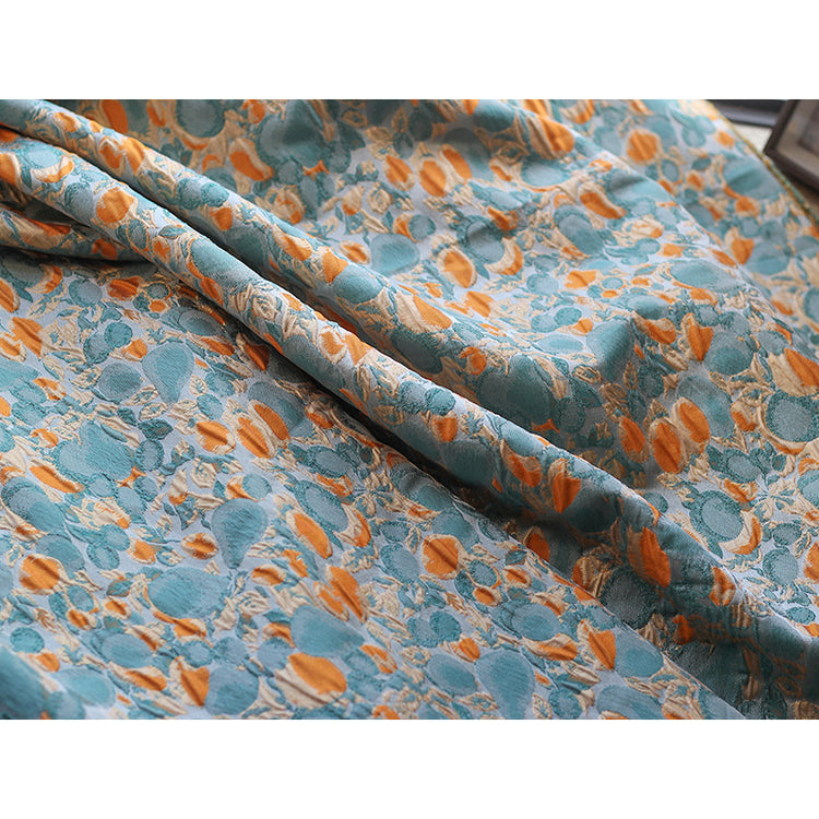 Abstract Garden Poly/Lurex Brocade - Orange/Teal