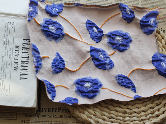 Poppy Floral Brocade - Royal Blue/Orange/White